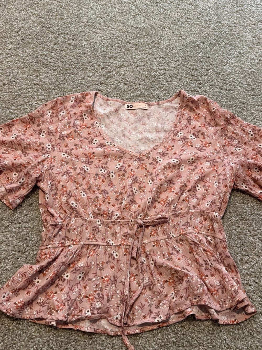 SO Blush Pink Floral Tie-Waist Top